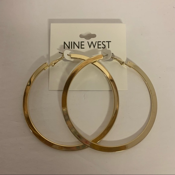 Nine West Gold Tone Beyonce Rihanna Style Big Hoop Earrings Girlfriend Gift - Picture 5 of 7